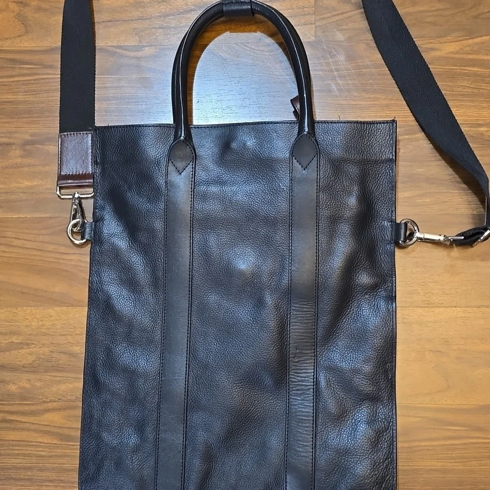 ZARA Black Leather Unisex Tote Messenger Bag